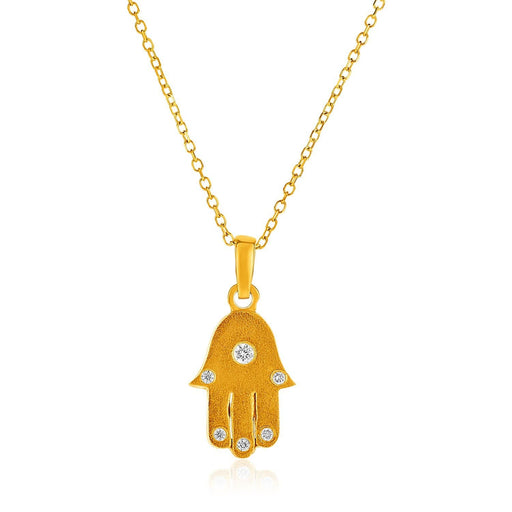 14k Yellow Gold 18 inch Necklace with Gold and Diamond Hand of Hamsa Pendant Necklaces Angelucci Jewelry   