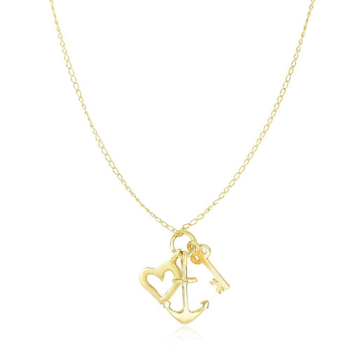 14k Yellow Gold Anchor,  Heart,  and Skeleton Key Cluster Charm Necklace Necklaces Angelucci Jewelry   