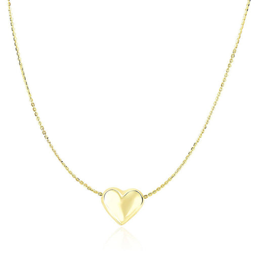 14k Yellow Gold Chain Necklace with Sliding Puffed Heart Charm Necklaces Angelucci Jewelry   