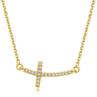 Thumbnail for 14k Yellow Gold Diamond Accented Curved Cross Necklace (.11cttw) Necklaces Angelucci Jewelry   