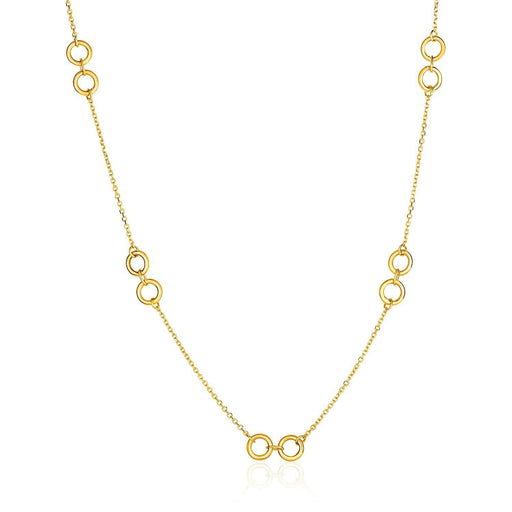 14k Yellow Gold Double Ring and Cable Chain Necklace Necklaces Angelucci Jewelry   