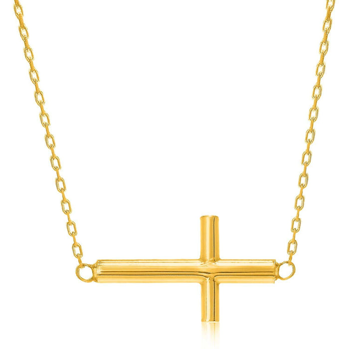 14k Yellow Gold Necklace with a Polished Cross Design Necklaces Angelucci Jewelry   