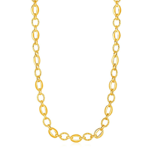 Shiny and Textured Oval Link Necklace in 14k Yellow Gold Necklaces Angelucci Jewelry   