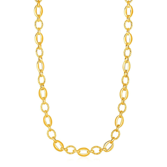 Shiny and Textured Oval Link Necklace in 14k Yellow Gold Necklaces Angelucci Jewelry   
