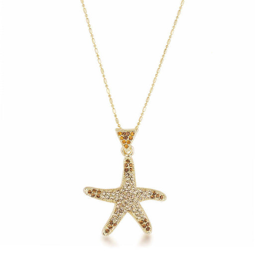 18k Gold Plated Golden Ombre Crystal Starfish Pendant Necklaces JGI   