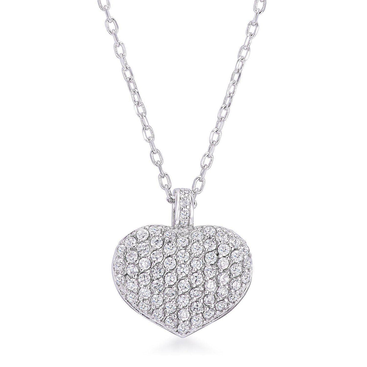 2.65Ct Rhodium Plated Double-Sided Cubic Zirconia Pave Heart Pendant Necklaces JGI   