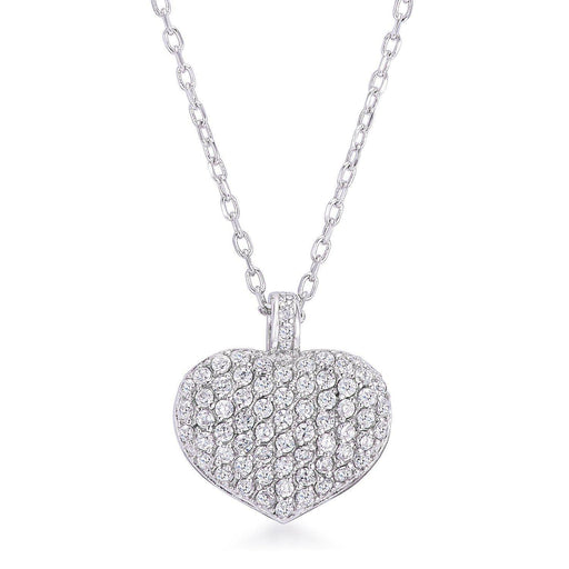 2.65Ct Rhodium Plated Double-Sided Cubic Zirconia Pave Heart Pendant Necklaces JGI   