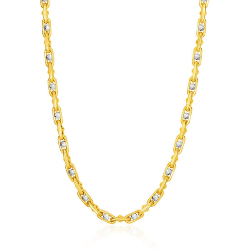 14k Two-Toned Yellow and White Gold Link Men's Necklace with Beads Necklaces Angelucci Jewelry   