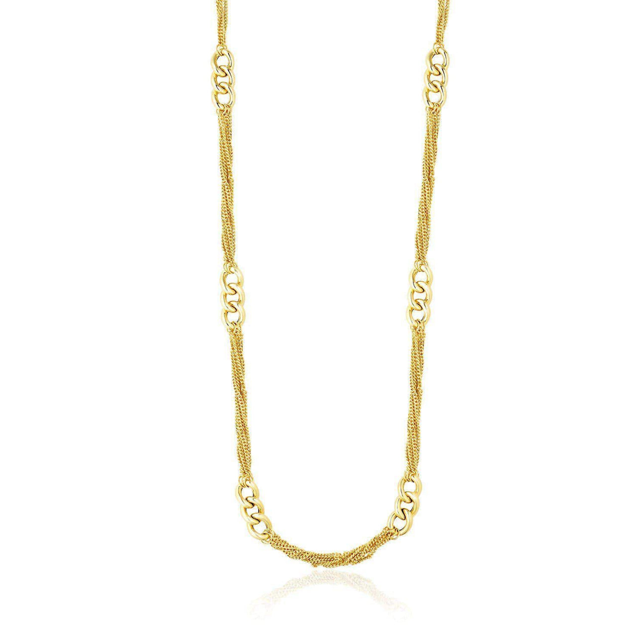 14k Yellow Gold Necklace with Cluster Curb Chains and Oversized Link Stations Necklaces Angelucci Jewelry   