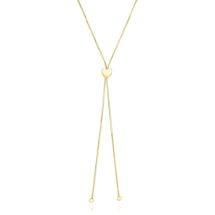 14k Yellow Gold Adjustable Heart Style Lariat Necklace Necklaces Angelucci Jewelry   