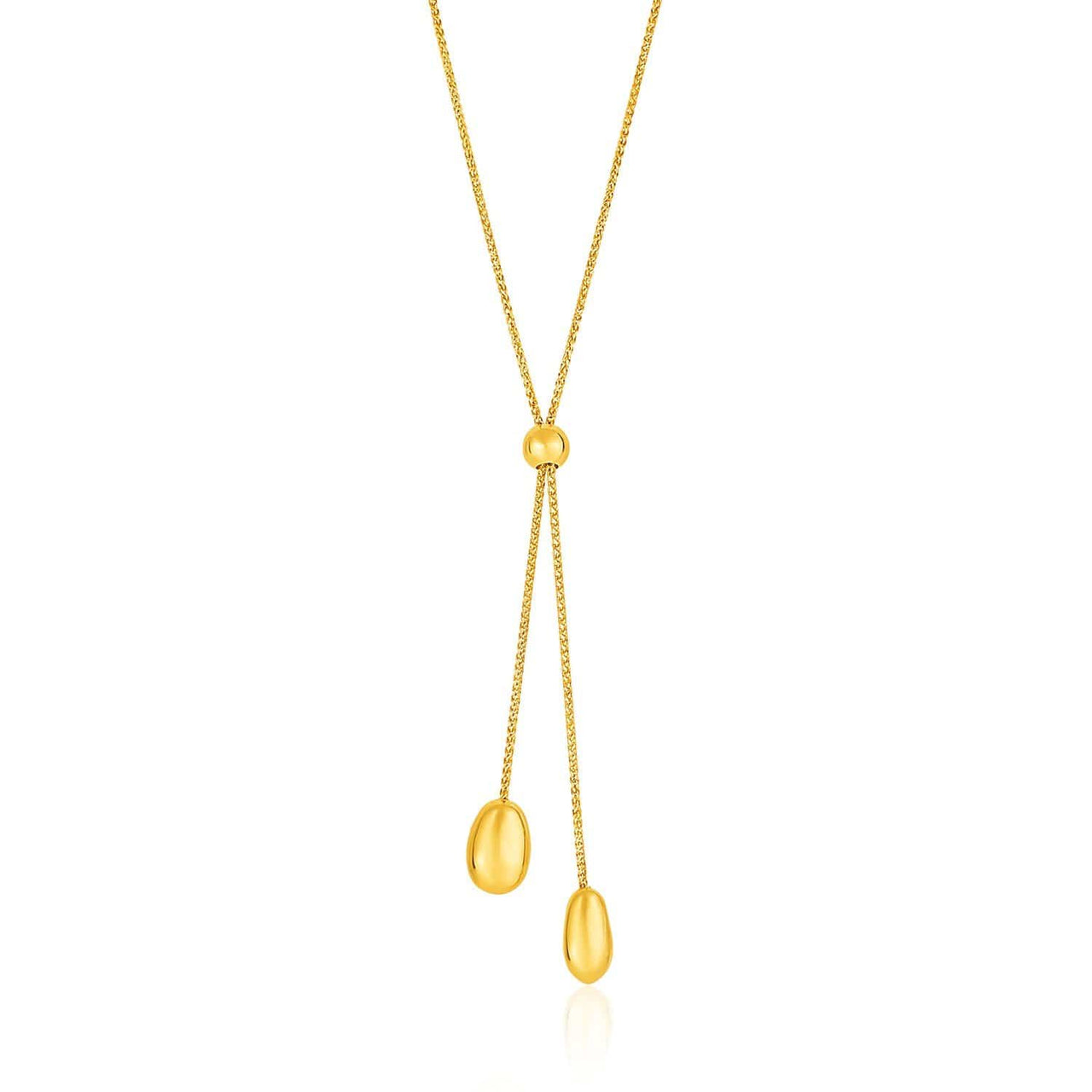 14k Yellow Gold Textured Lariat Necklace with Rounded Beads Necklaces Angelucci Jewelry   