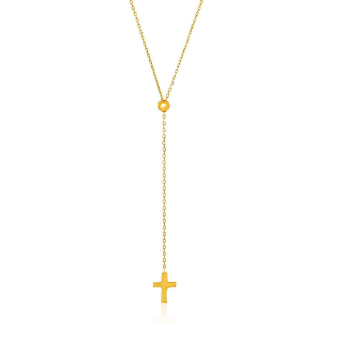 14k Yellow Gold Adjustable Cable Chain Necklace with Cross Necklaces Angelucci Jewelry   