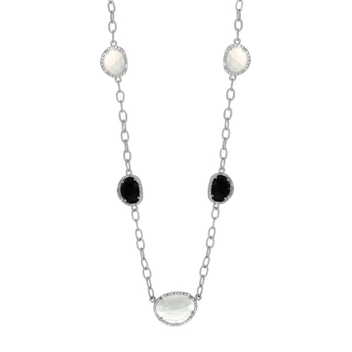 Sterling Silver Diamond Accented Moonstone and Black Onyx Necklace Necklaces Angelucci Jewelry   