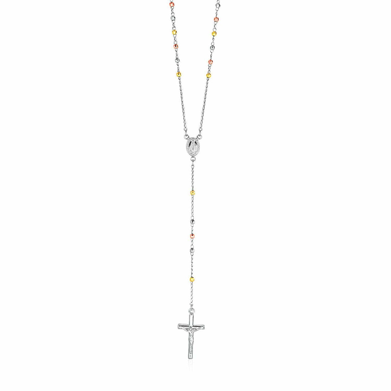 Three Toned Rosary Chain and Bead Necklace in Sterling Silver Necklaces Angelucci Jewelry   
