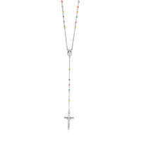 Thumbnail for Three Toned Rosary Chain and Bead Necklace in Sterling Silver Necklaces Angelucci Jewelry   