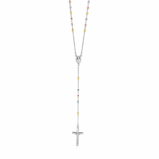 Three Toned Rosary Chain and Bead Necklace in Sterling Silver Necklaces Angelucci Jewelry   