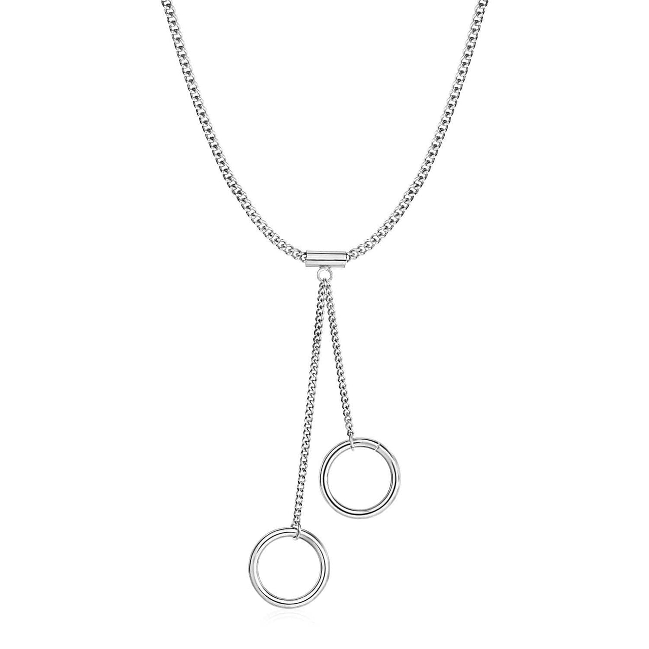 Necklace with Two Ring and Chain Pendants in Sterling Silver Necklaces Angelucci Jewelry   