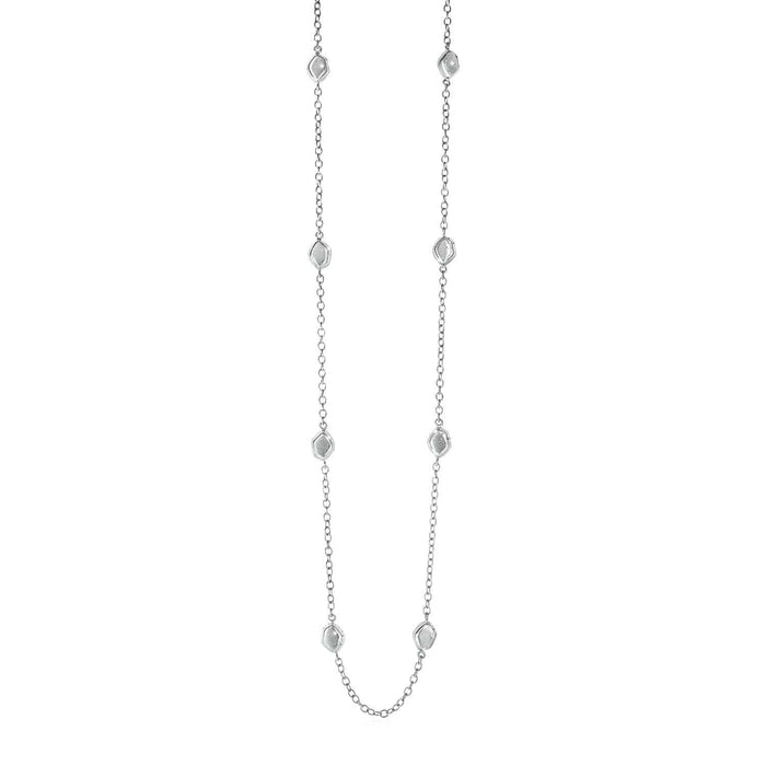 Station Necklace with Textured Beads in Sterling Silver Necklaces Angelucci Jewelry   