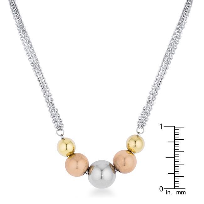 Bella Tri-Tone Stainless Steel Layered Ball Statement Necklace Necklaces JGI   