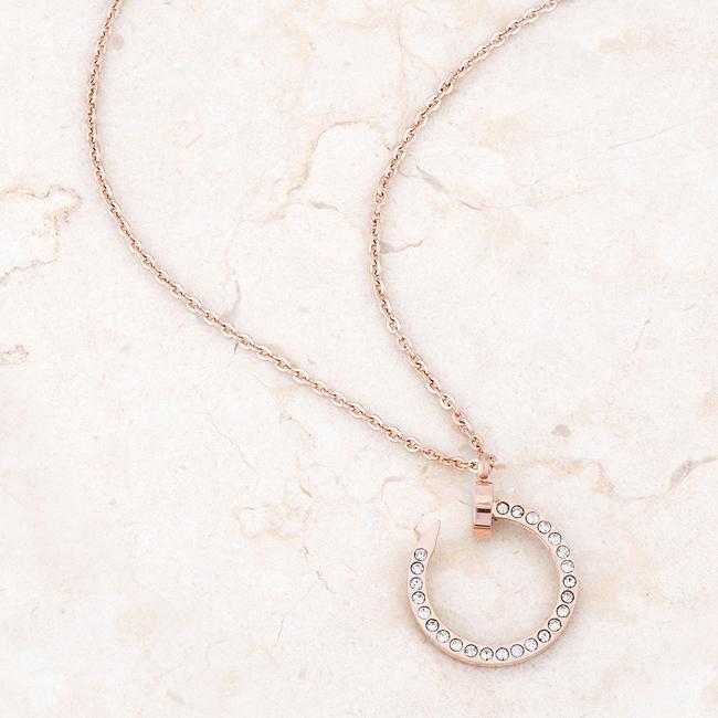 Cathy 0.2ct CZ Rose Gold Stainless Steel Drop Nail Necklace Necklaces JGI   