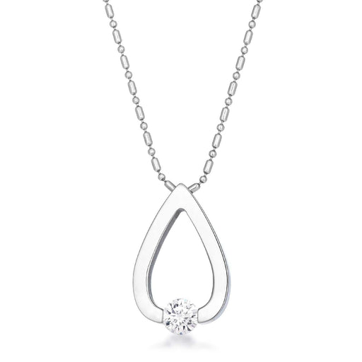 Contemporary Stainless Steel Tear Drop CZ Necklace Necklaces JGI   