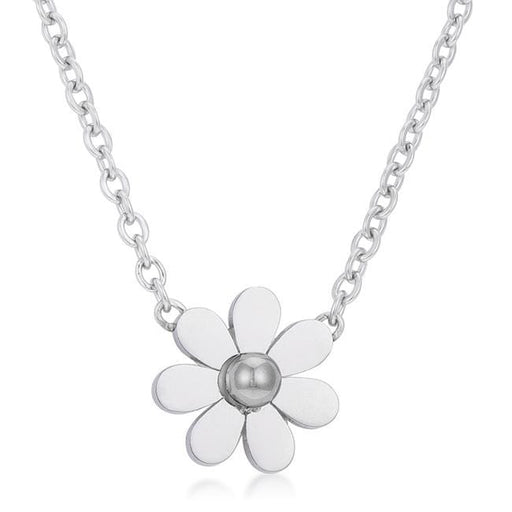 Daisy Rhodium Delicate White Floral Necklace Necklaces JGI   