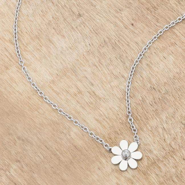 Daisy Rhodium Delicate White Floral Necklace Necklaces JGI   