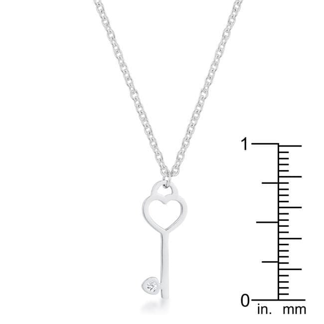 Kina 0.015ct CZ Rhodium Stainless Steel Key Drop Necklace Necklaces JGI   