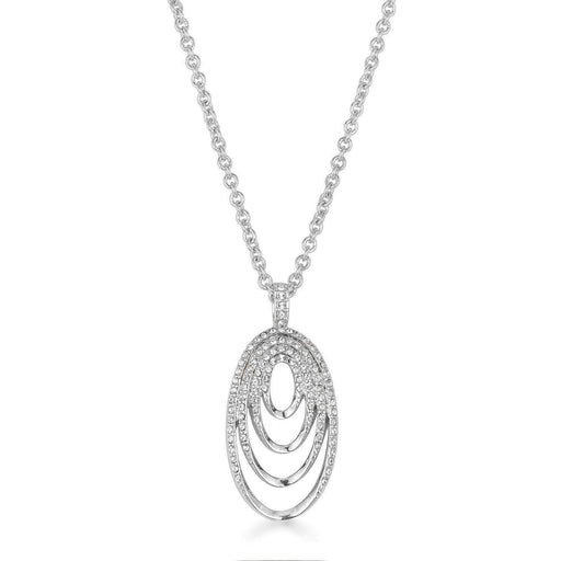 Rhodium Plated Multi Ring Elegant Oval Clear Crystal Necklace Necklaces JGI   