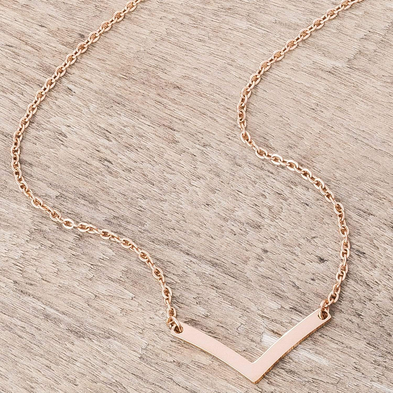 Stainless Steel Rose Goldtone Chevron Necklace Necklaces JGI   