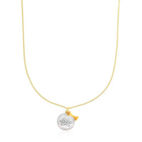 Thumbnail for 14k Two-Tone Gold Round Pendant with Paw Print and Bow Pendants Angelucci Jewelry   