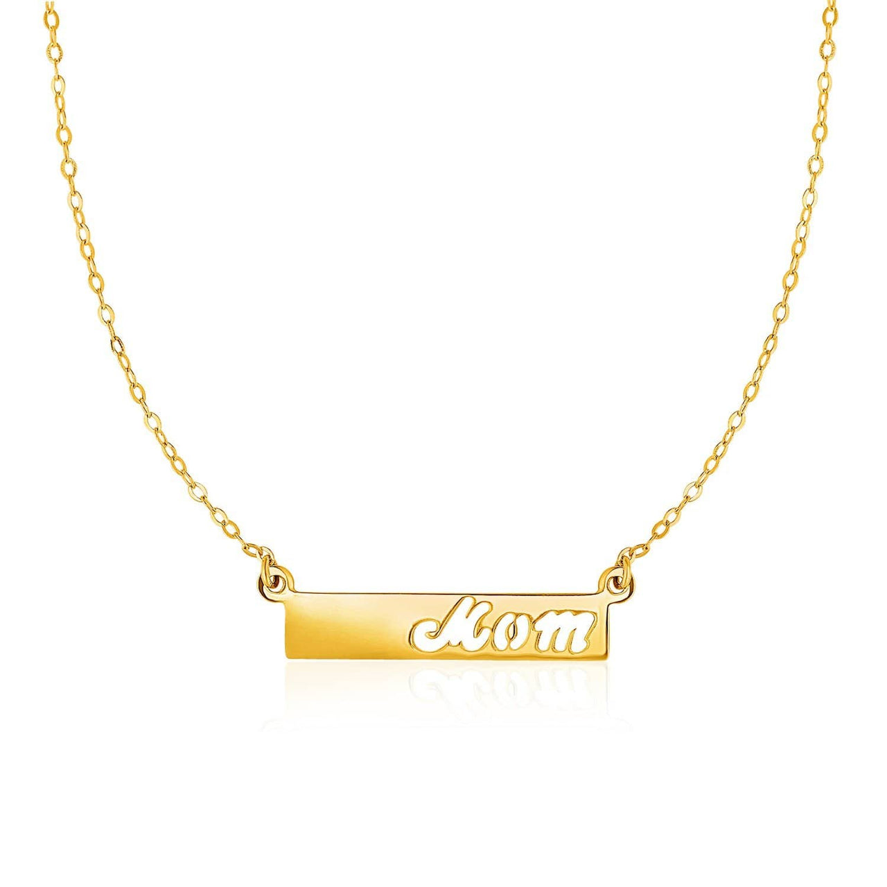 14k Yellow Gold Pendant with Mom on Horizontal Bar Pendants Angelucci Jewelry   