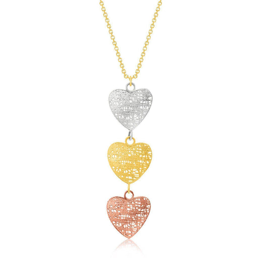 14k Tri-Color Gold Mesh Wire Heart Chain Dangling Pendant Pendants Angelucci Jewelry   