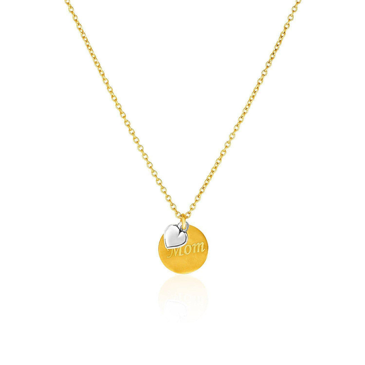 14k Two-Toned Yellow and White Gold inchesMom inches and Heart Pendant Pendants Angelucci Jewelry   