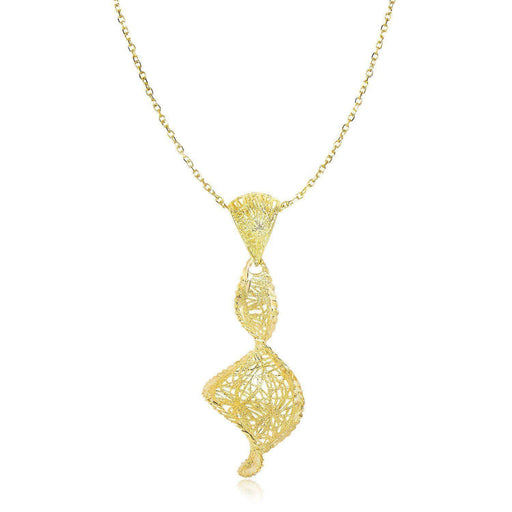 14k Yellow Gold Coiling Mesh Pendant with Diamond Cuts Pendants Angelucci Jewelry   