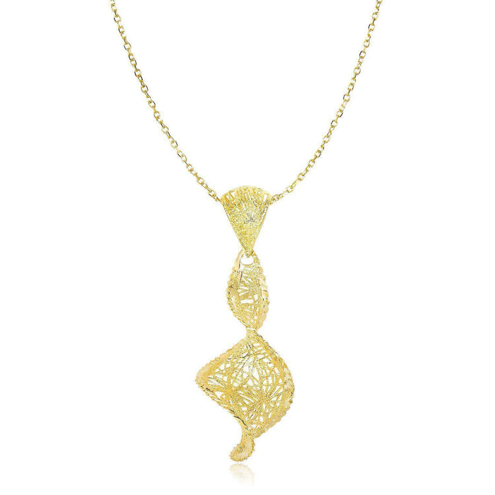 14k Yellow Gold Coiling Mesh Pendant with Diamond Cuts Pendants Angelucci Jewelry   