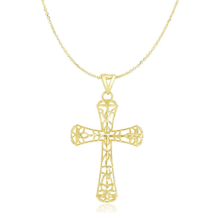 14k Yellow Gold Cross Pendant with Filigree Design Pendants Angelucci Jewelry   