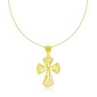Thumbnail for 14k Yellow Gold Cross Pendant with Leaf Design Lace Pattern Pendants Angelucci Jewelry   