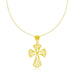 14k Yellow Gold Cross Pendant with Leaf Design Lace Pattern Pendants Angelucci Jewelry   