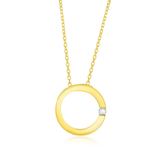 14k Yellow Gold Diamond Embellished Open Circle Pendant Pendants Angelucci Jewelry   
