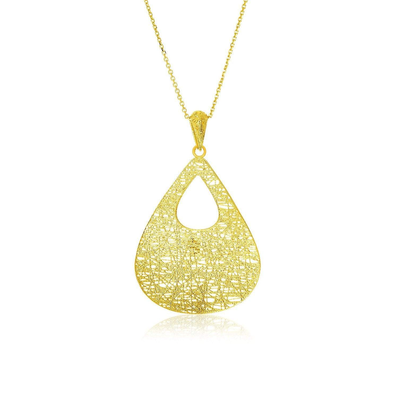 14k Yellow Gold Mesh Cutout Teardrop Pendant Pendants Angelucci Jewelry   