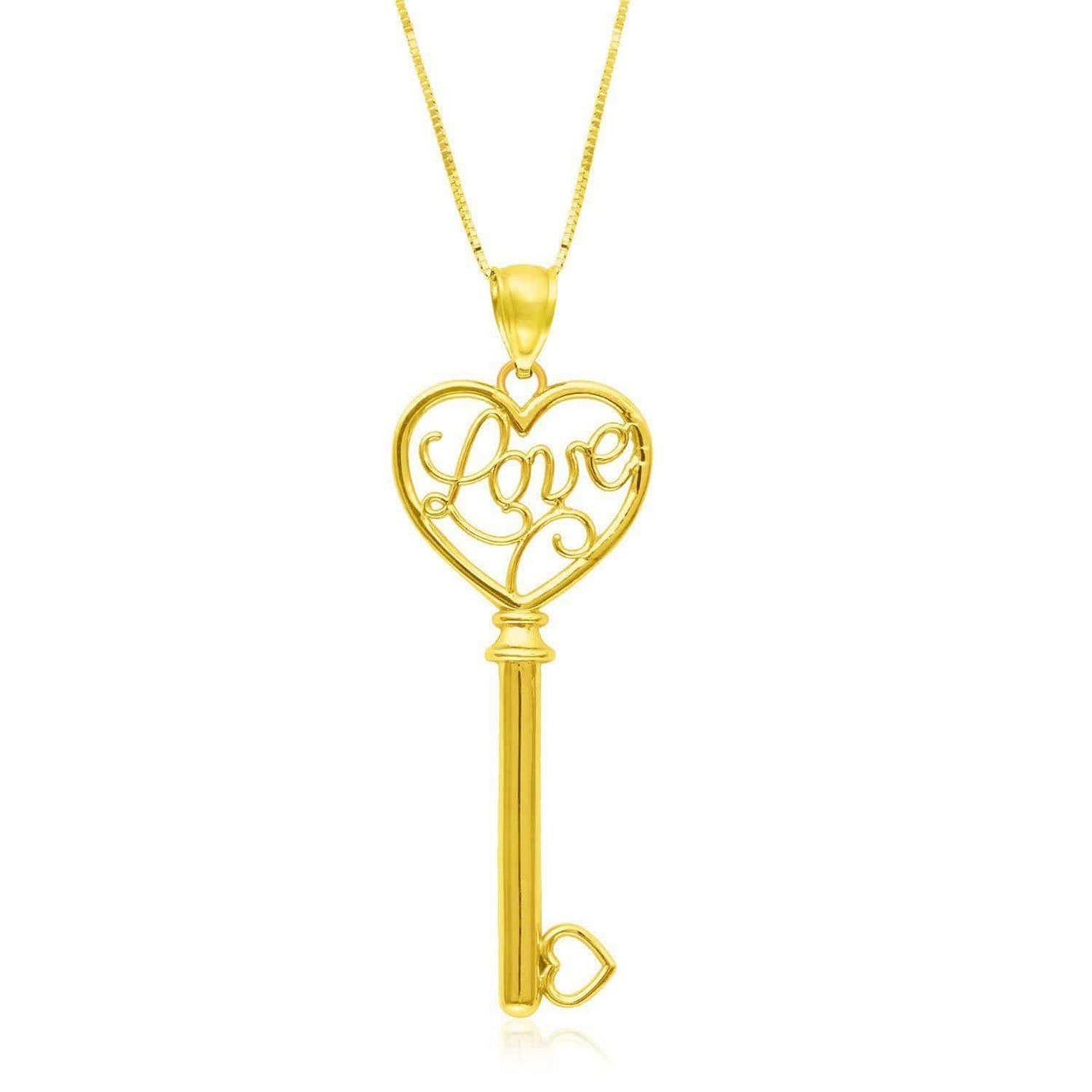 14k Yellow Gold Skeleton Key Style LOVE Pendant Pendants Angelucci Jewelry   