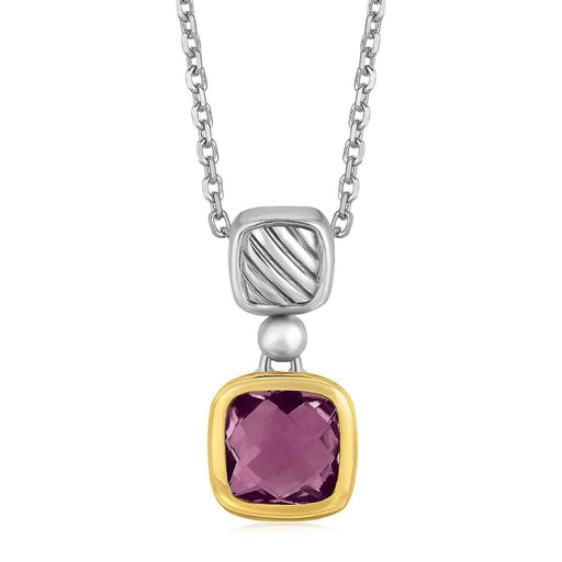 18k Yellow Gold and Sterling Silver Necklace with an Amethyst Pendant Pendants Angelucci Jewelry   