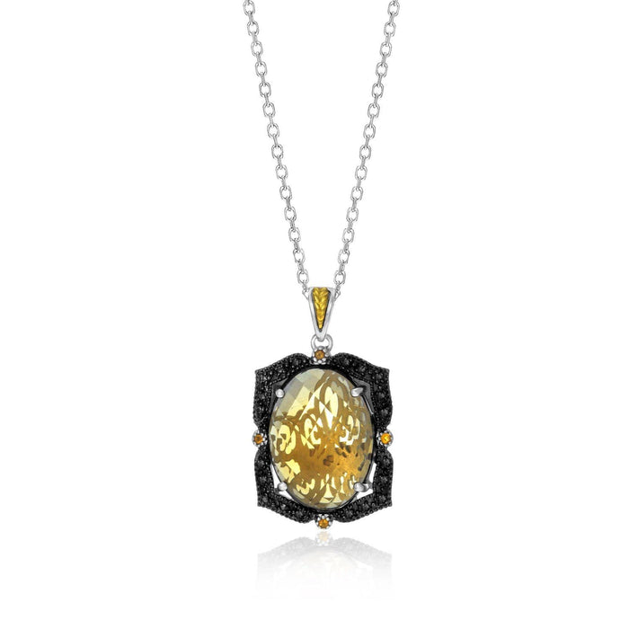 18k Yellow Gold & Sterling Silver Oval Pendant with Citrine,  Quartz,  & Diamonds Pendants Angelucci Jewelry   