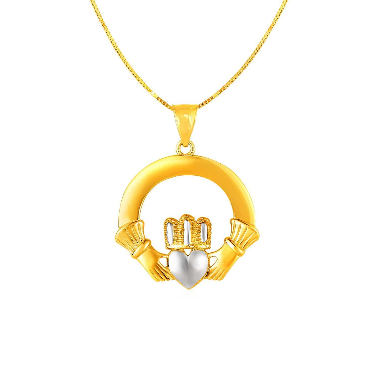 Claddagh Pendant in 14k Two Tone Gold Pendants Angelucci Jewelry   
