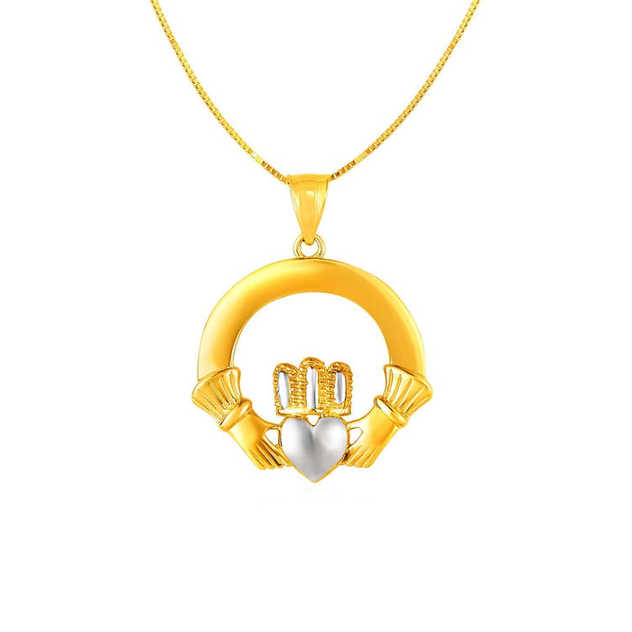 Claddagh Pendant in 14k Two Tone Gold Pendants Angelucci Jewelry   