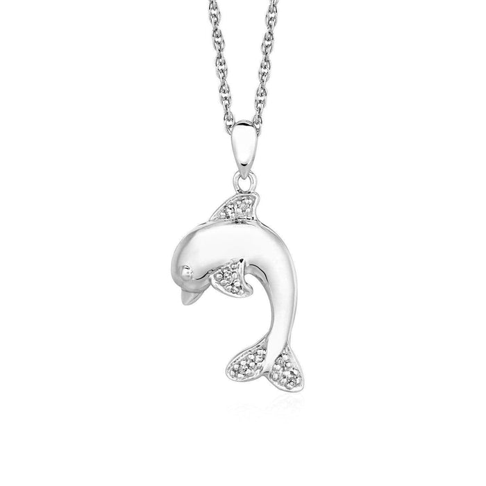 Dolphin Pendant with Diamonds in Sterling Silver Pendants Angelucci Jewelry   