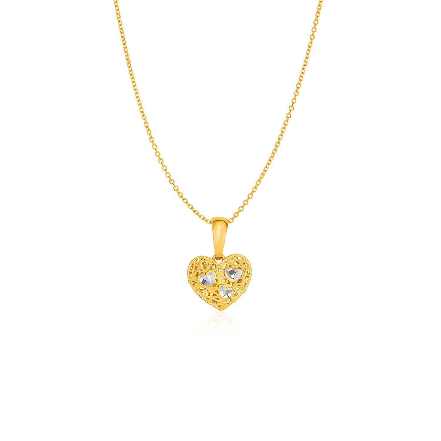 14k Gold Heart Cut Out Lock Pendant with 18'' Chain 