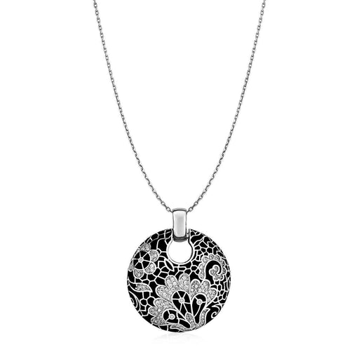 Floral Mosaic Pendant with Enamel and Cubic Zirconia in Sterling Silver Pendants Angelucci Jewelry   