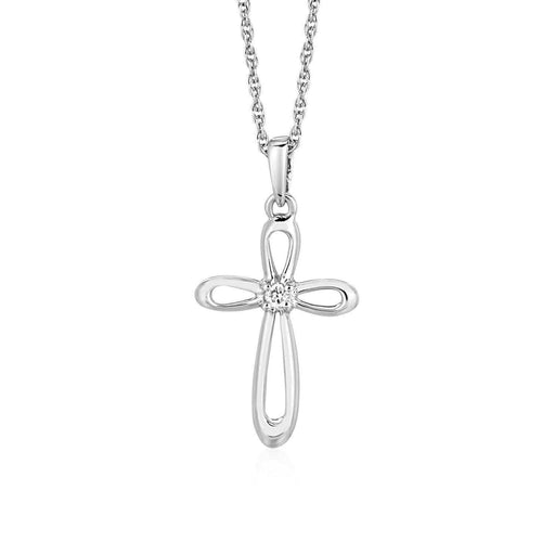 Open Cross Pendant with Diamond in Sterling Silver Pendants Angelucci Jewelry   